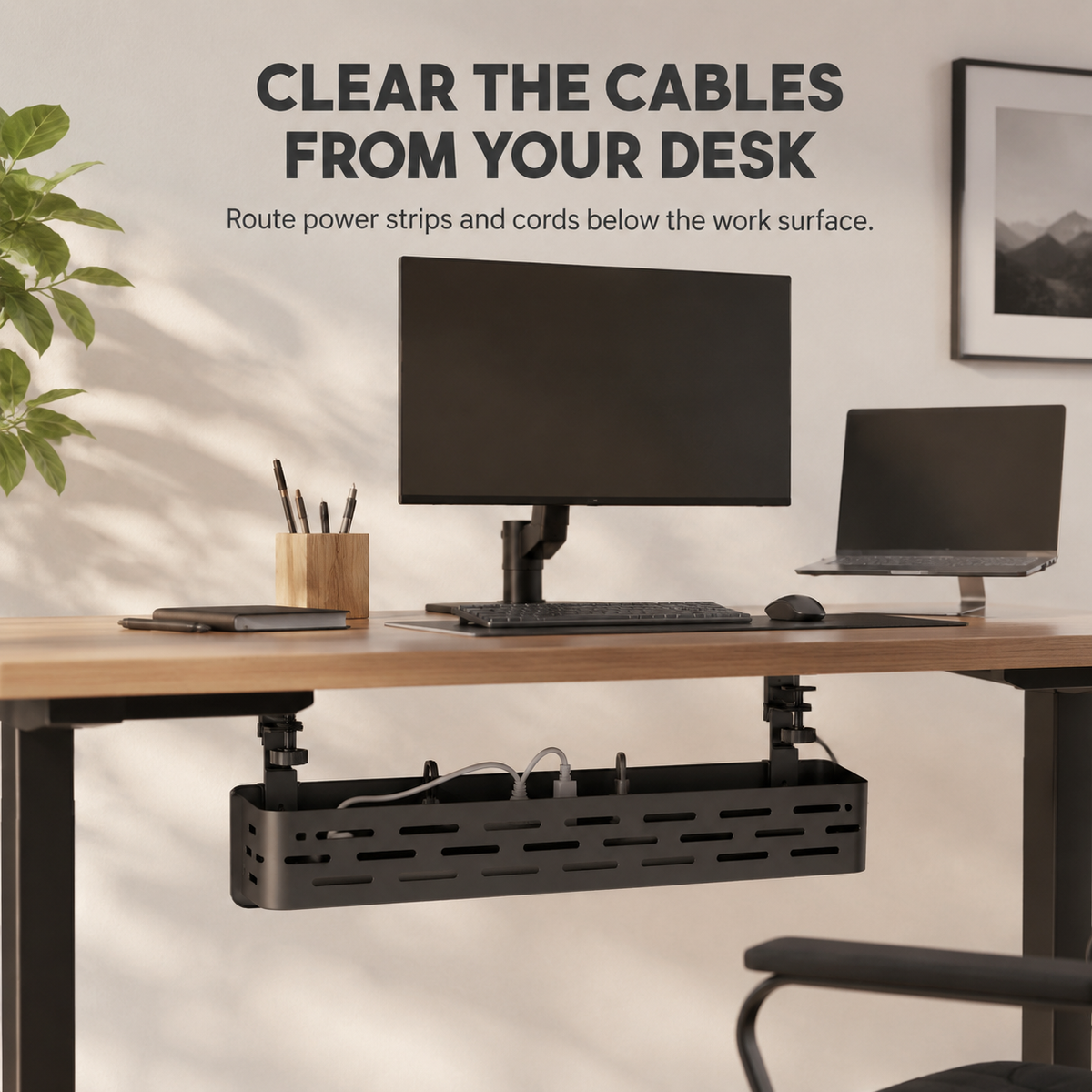 UnderRail Metal Cable Management Tray – lifestyle view