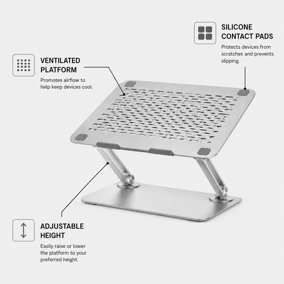 RiseVent Adjustable Ventilated Laptop Riser – feature view