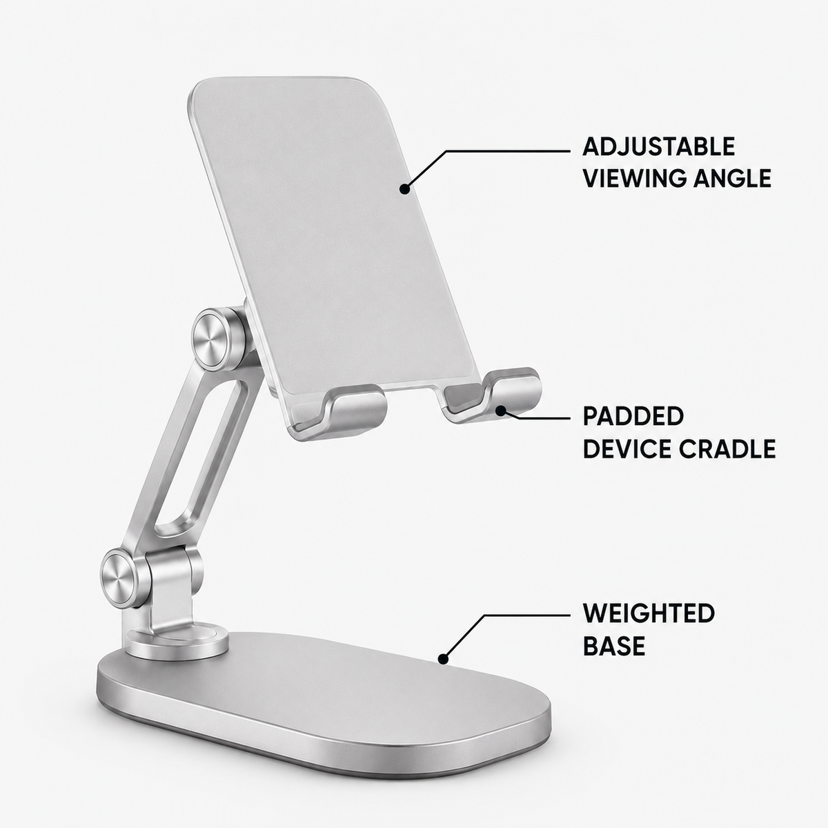 PivotBase Adjustable Phone and Tablet Stand – feature view