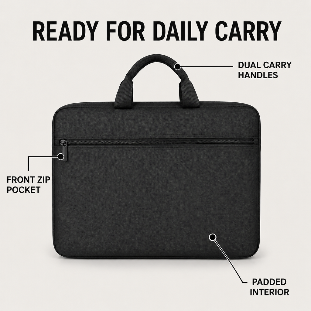 CarryShield Water-Resistant Laptop Sleeve with Carry Handles – size and fit view