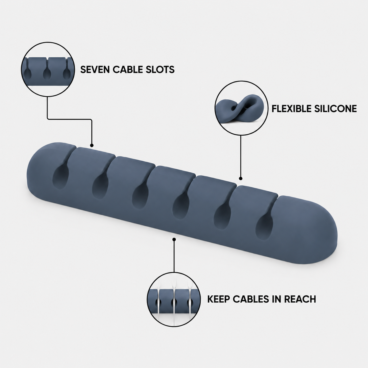 CableNest Seven-Slot Silicone Cable Organizer – size and fit view