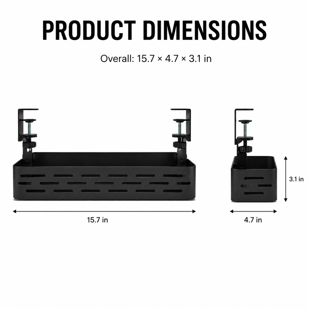 UnderRail Metal Cable Management Tray – size and fit view