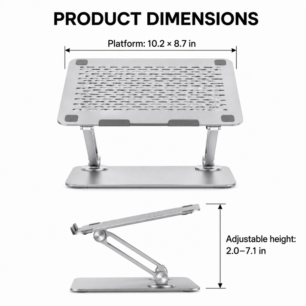 RiseVent Adjustable Ventilated Laptop Riser – size and fit view