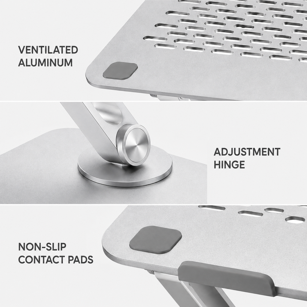 RiseVent Adjustable Ventilated Laptop Riser – detail view