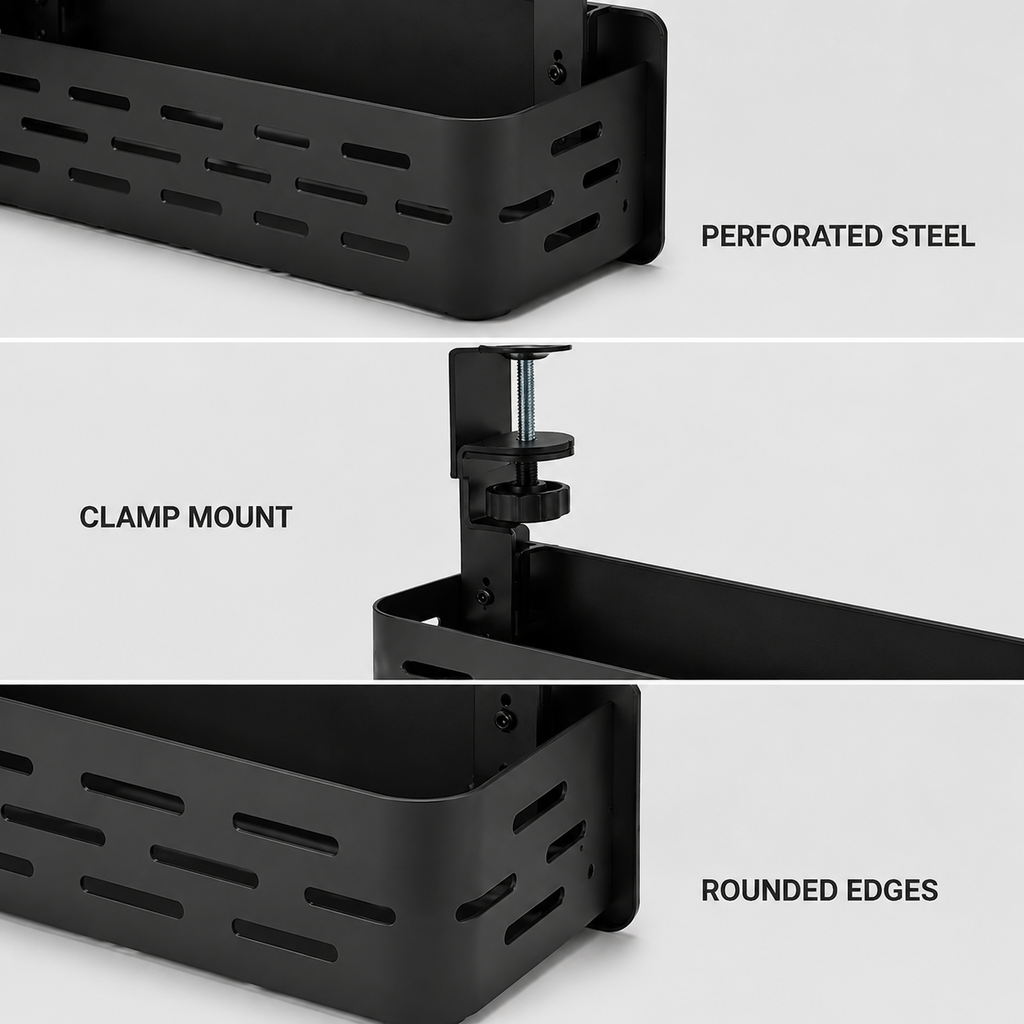 UnderRail Metal Cable Management Tray – detail view